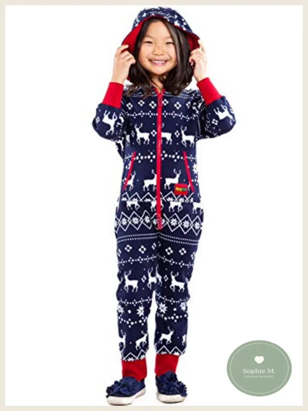 Kids Christmas Hooded Fleece Romper One Piece Pajama Jumpsuit